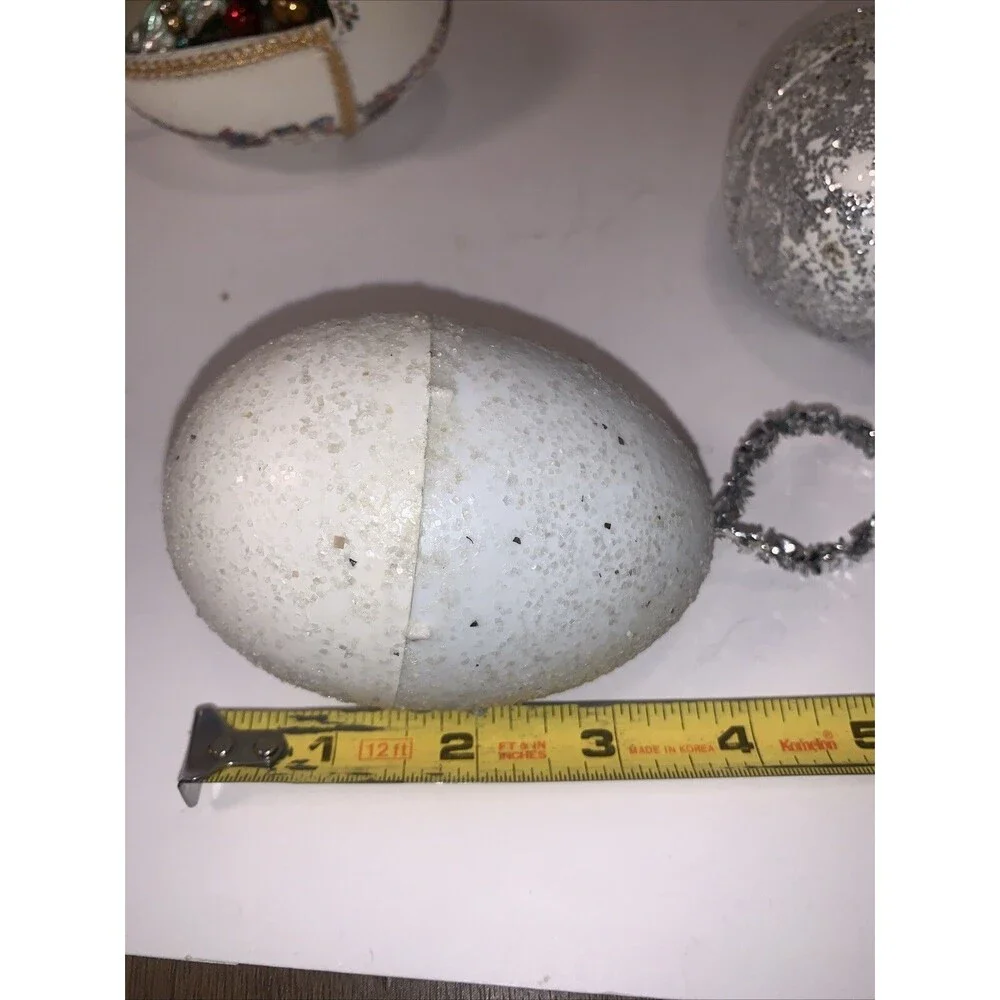 Vintage Egg Shape Diorama Christmas Ornaments Santa Angel Bottlebrush READ